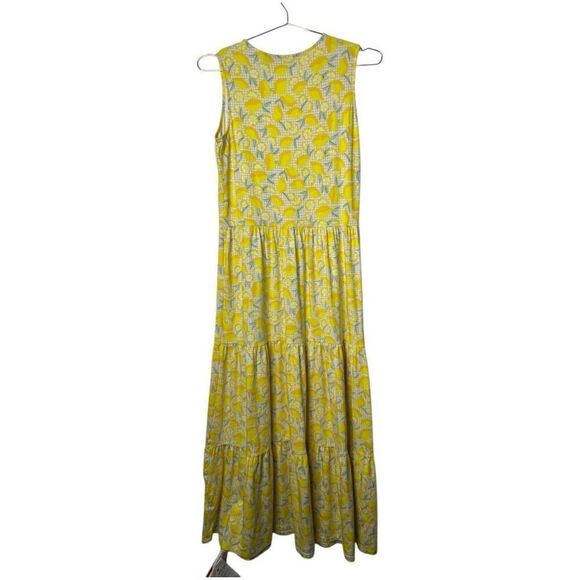 Lands' End Lemon All Over Print Yellow Tiered Maxi Dress Size S Spring Summer - Picture 6 of 10